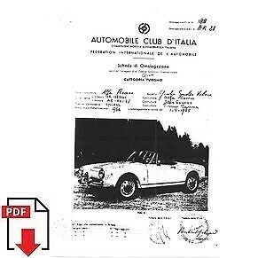 1965 Alfa Romeo Giulia Spider Veloce FIA homologation form PDF download (ACI)